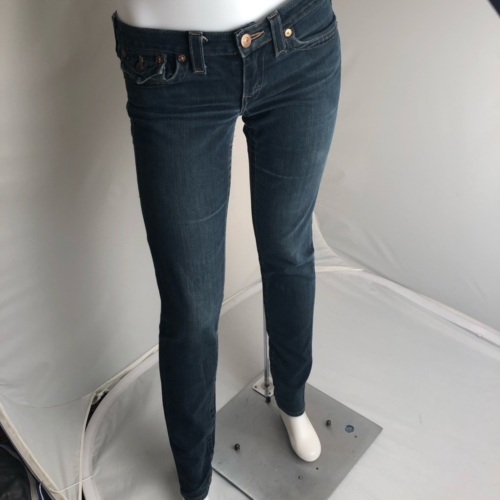 True Religion Julie back flap pocket dark rinse blue denim skinny jeans